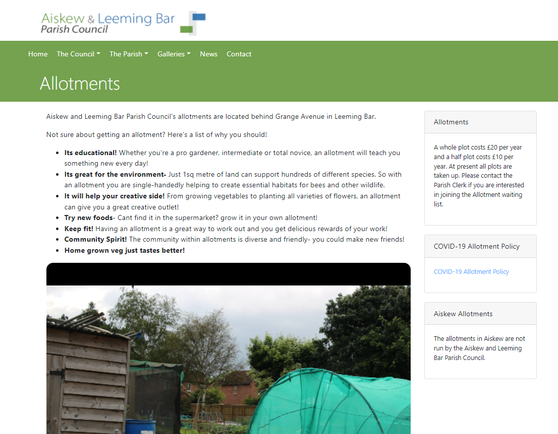 Screenshot of the sites Allotments page